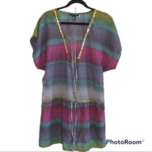 Lulu Collections - Rainbow Striped Chiffon Beach Coverup - Size M